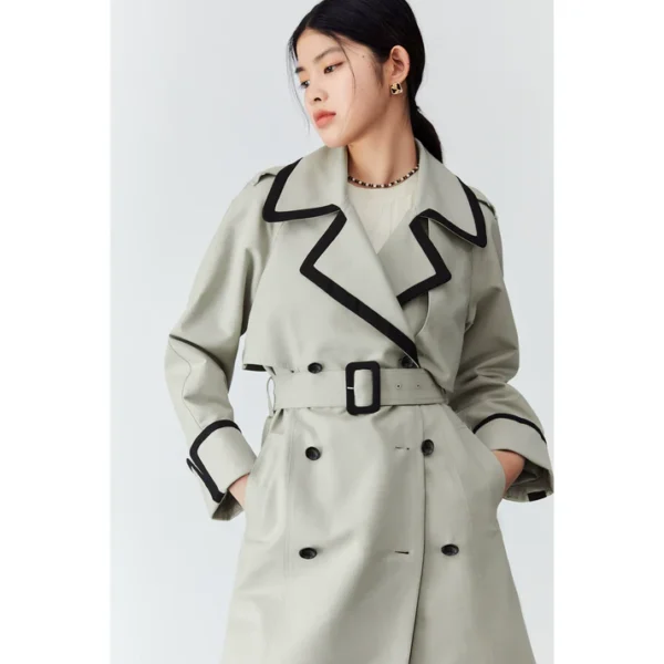 # PEACEBIRD Patchwork Contrast Color Long Trench Coat Women's Spring Double Breasted Trench Coat and Overcoat Women - Image 19