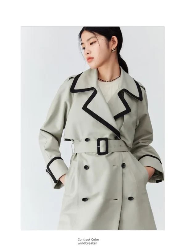 # PEACEBIRD Patchwork Contrast Color Long Trench Coat Women's Spring Double Breasted Trench Coat and Overcoat Women - Image 14