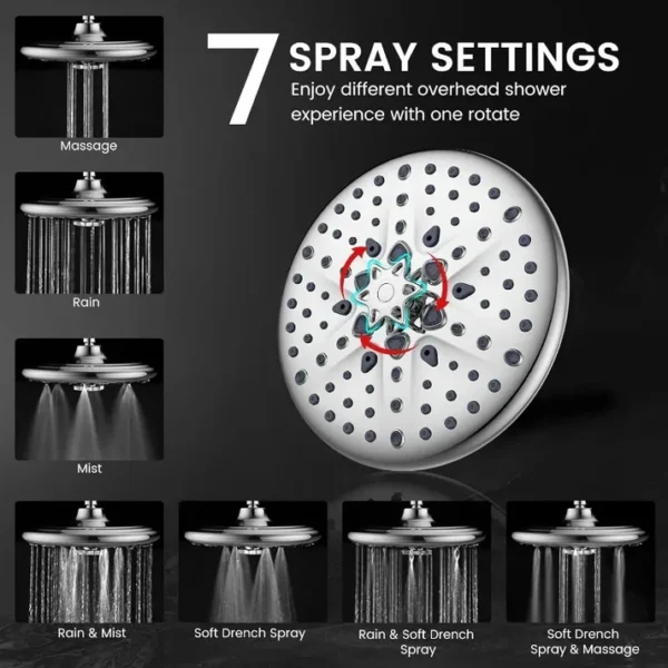 10" High Pressure Shower Head Combo with Handheld Spray, 16 Settings, 11" Adjustable Arm, ON/OFF Pause Switch - Image 4