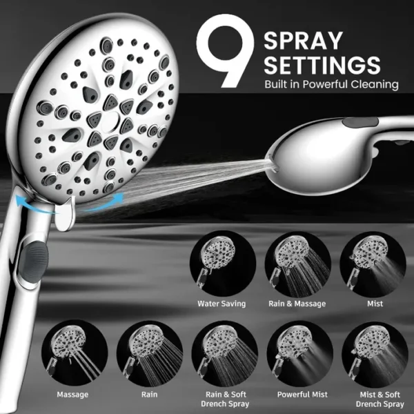 10" High Pressure Shower Head Combo with Handheld Spray, 16 Settings, 11" Adjustable Arm, ON/OFF Pause Switch - Image 3