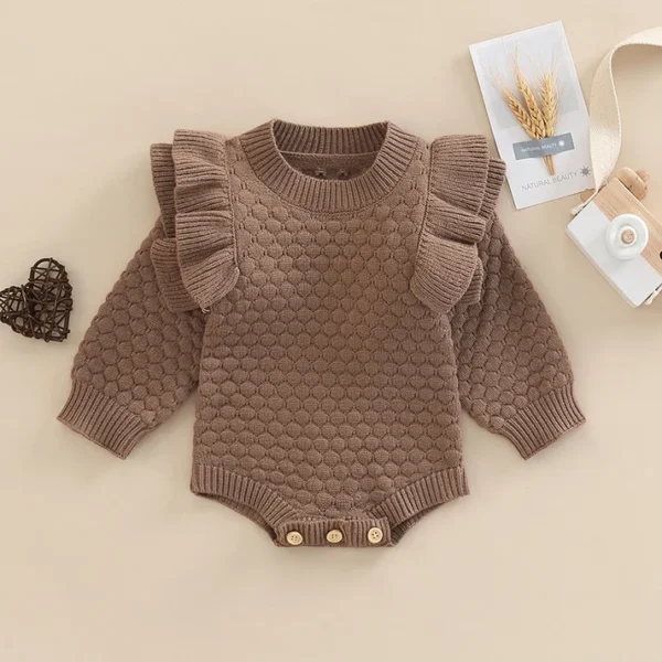 0-24M Newborn Infant Baby Girl Romper Knit Ruffle Warm Long Sleeve Jumpsuit