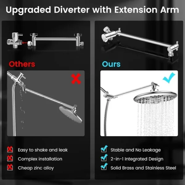 10" High Pressure Shower Head Combo with Handheld Spray, 16 Settings, 11" Adjustable Arm, ON/OFF Pause Switch - Image 6