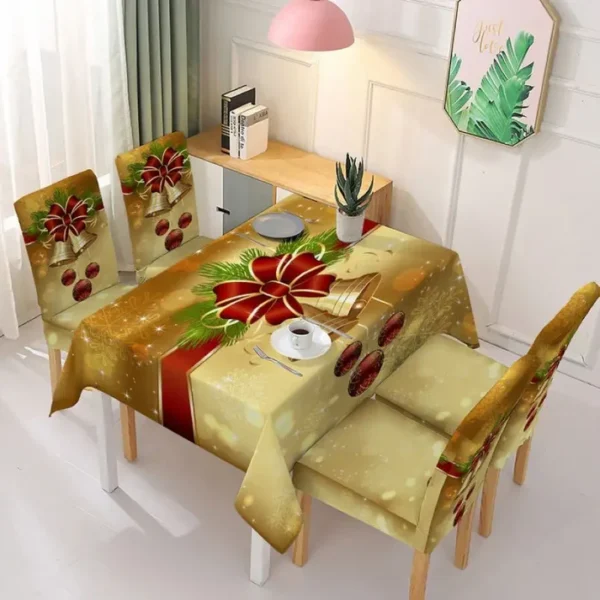 1 Piece Tablecloth Plus 4 Piece Chair Covers, Christmas Printed Tablecloth and Chair Covers Festive Decoration, Elastic One-piece Chair Covers, Absorbent Tablecloth and Chair Covers Set